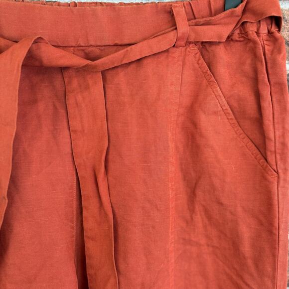 Eileen Fisher Tencel Linen Tie Waist Pants XS Rust Orange Trousers Langenlook - Picture 6 of 6